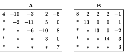 \begin{displaymath}
\begin{array}{cc} {\bf A} \\
\begin{array}{\vert rrrrr\ve...
...& 3 \\
$*$ & * & * & * & 3 \\
\hline \end{array} \end{array}\end{displaymath}