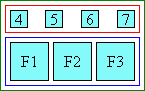 Diagram of character layout in distribute-letter aligned ruby when ruby text is shorter than base